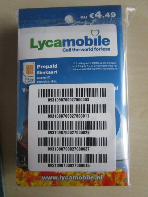 SIM blister pack with a block of barcodes