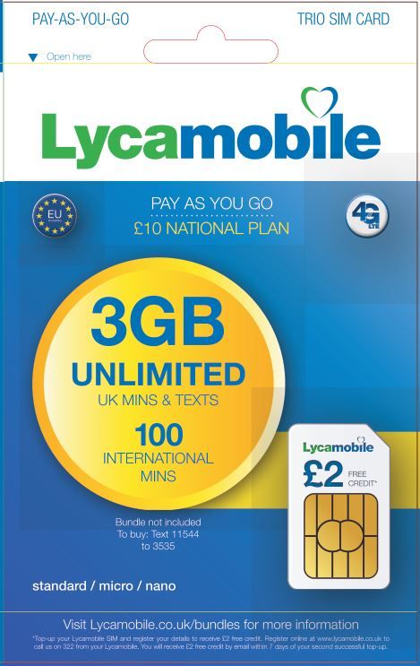 Blue and yellow prepaid SIM card pack with data offer