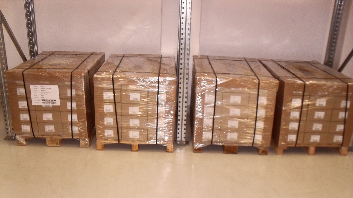 Wrapped pallets of cartons ready for shipment