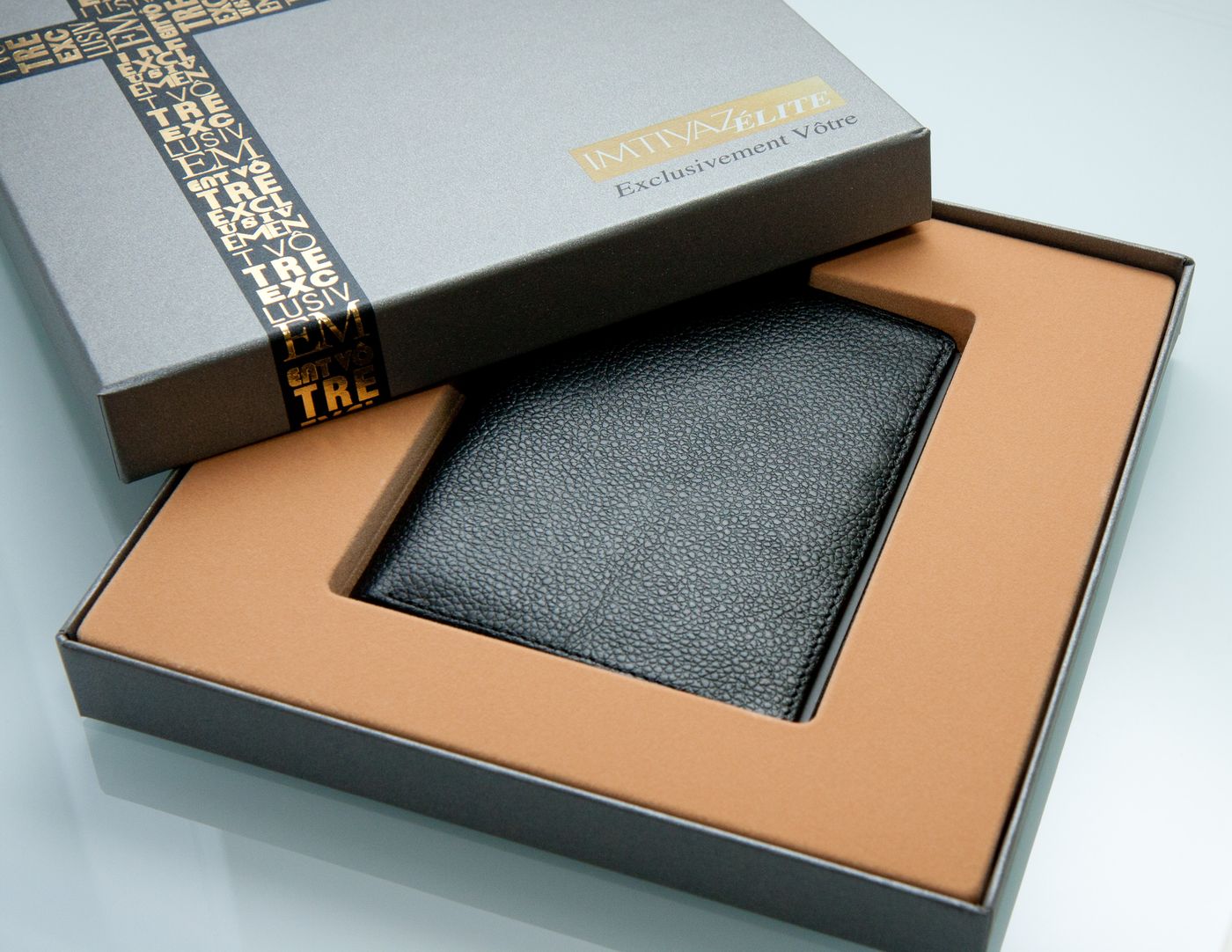 Premium black and copper gift box with wallet insert