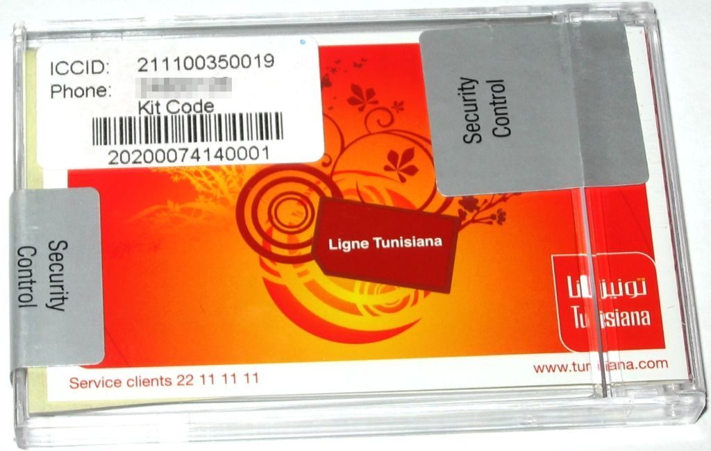 Clear SIM box with security seals and an ICCID label